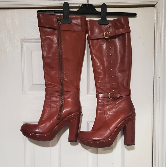 Kork-Ease Bailey Knee High Clog Heeled Platform Boots Rust/Cognac Size 6.5 - Picture 2 of 9
